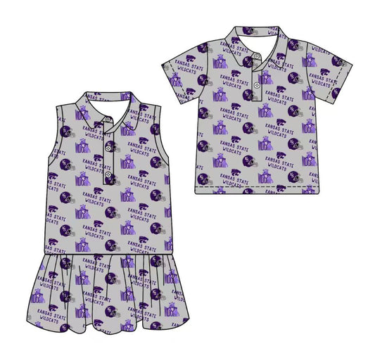 3.13 CUSTOM MOQ 5 Sibling Boys Baby Girls Summer Fashion Short Sleeve Gray Purple Button Polo Shirts Sleeveless Dress Team Clothes Sets
