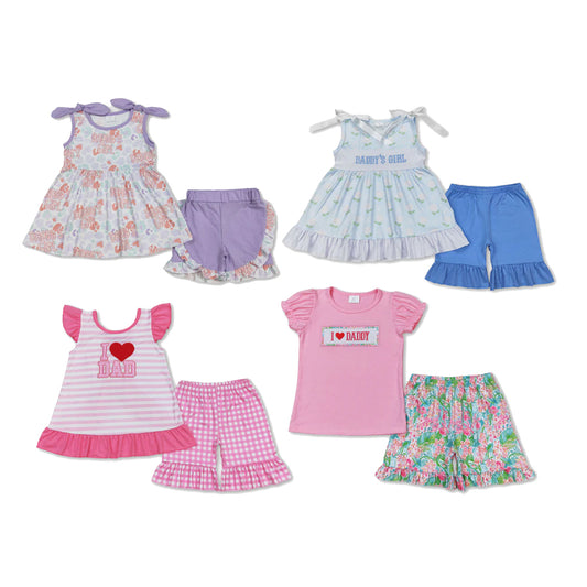 RTS Sibling I love dad pink top plaid shorts girls clothing set
