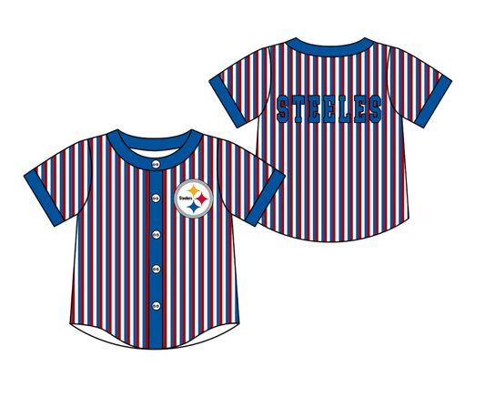 3.5 CUSTOM MOQ 5 Cute Kids Clothing Baby Kids Blue Red Stripe Short Sleeve Team T-shirts Top