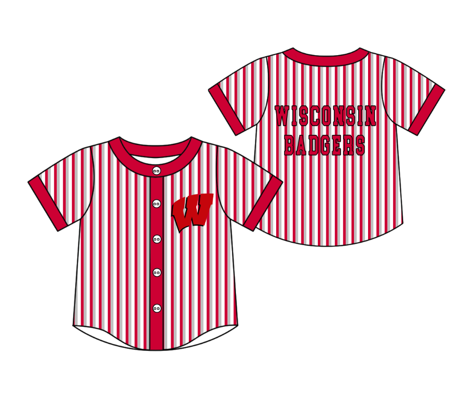 3.5 CUSTOM MOQ 5 Cute Kids Clothing Baby Kids Red W Gray Stripe Short Sleeve Team T-shirts Top