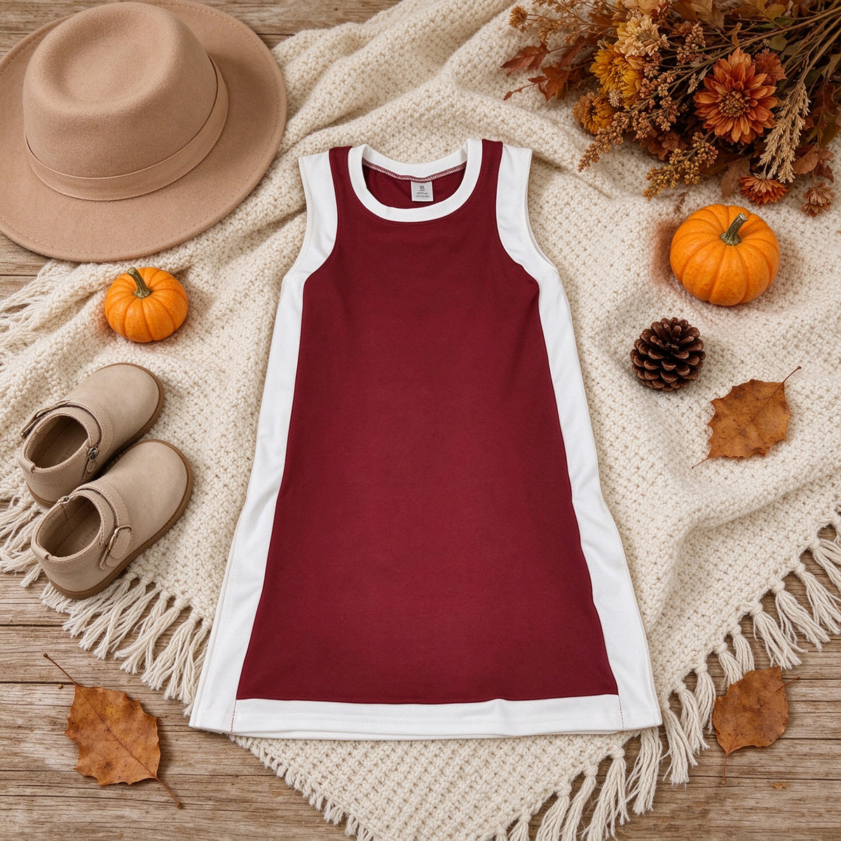 RTS NO MOQ （In stock）GSD4257 yoga fabric Baby Girls Sleeveless White Maroon Yoga Active Knee Length Dresses