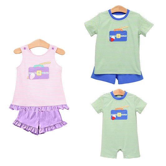 Stripe short sleeves fishing top shorts boys clothing