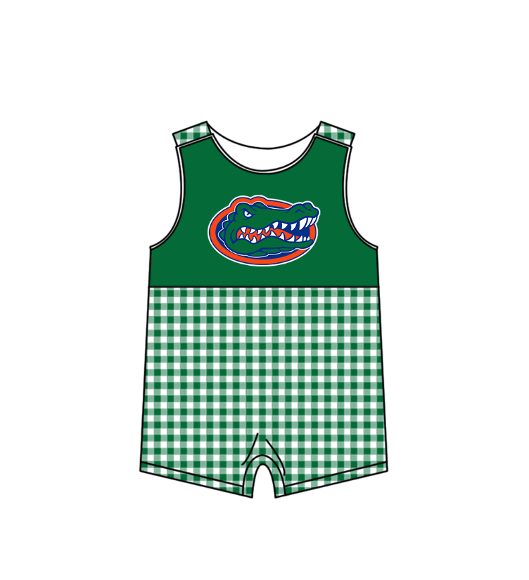 CUSTOM MOQ 5 Baby Boys Green Crocodile Plaid Summer Team Sleeveless Rompers