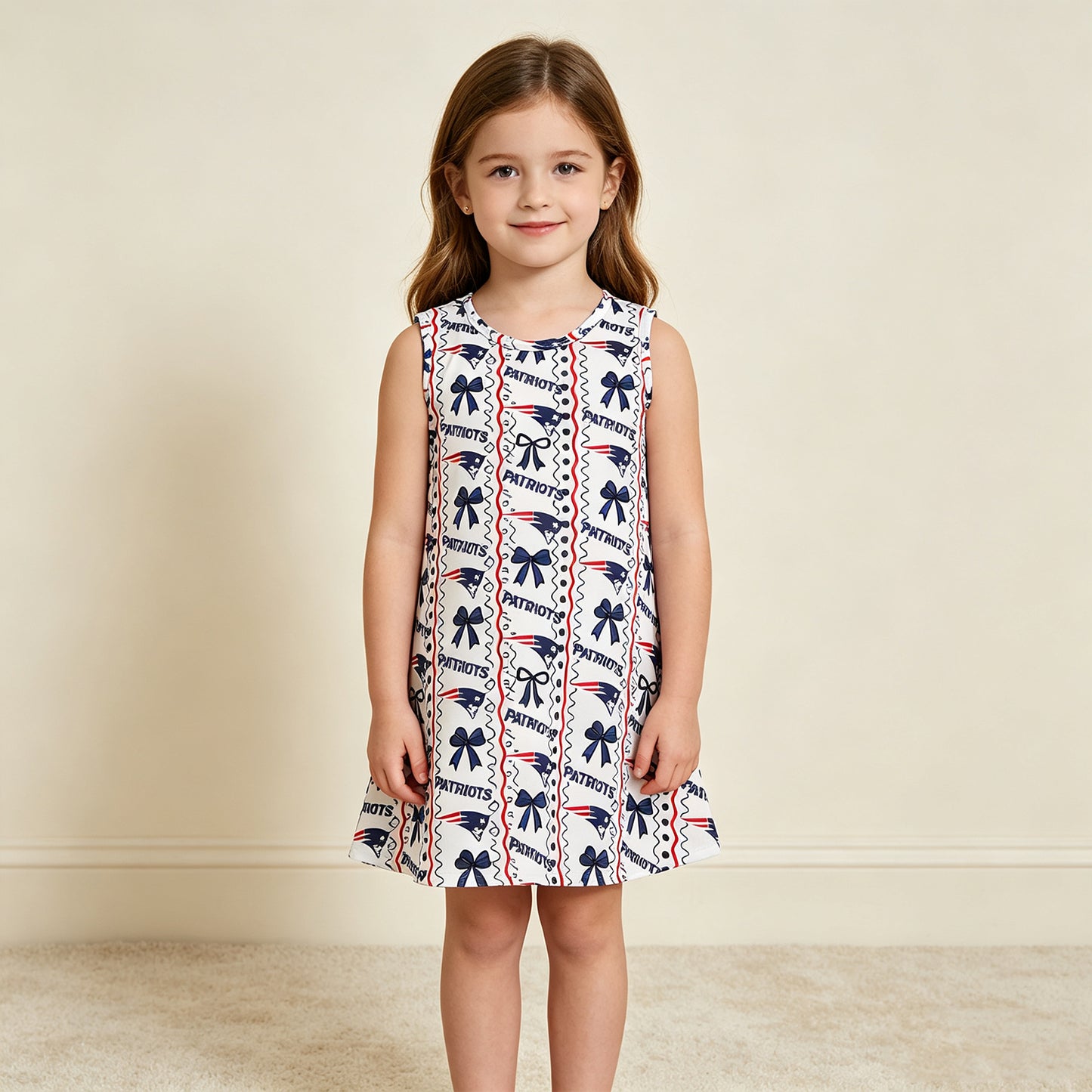 RTS NO MOQ （In stock）milk silk GSD4293 Baby Girls Sleeveless Bows Patriots Stripe Team Knee Length Dress