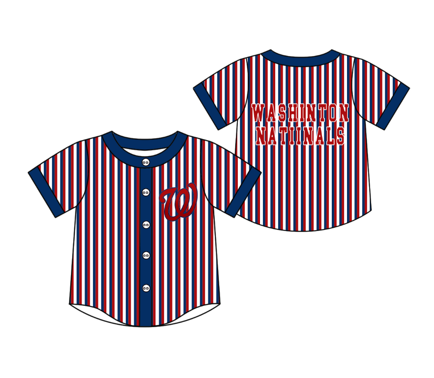 CUSTOM MOQ 5 Cute Kids Clothing Baby Kids Blue Red Stripe Short Sleeve Team T-shirts Top