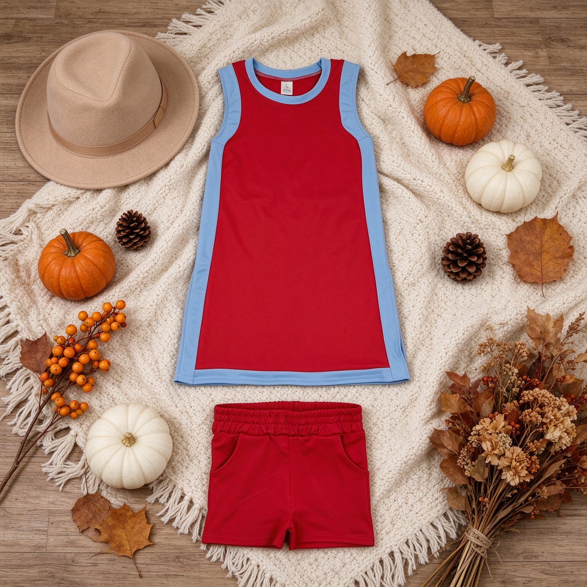 RTS NO MOQ （In stock）yoga fabric cotton GSSO3846(GDS4255+SS0960) Yoga Separate Shorts Baby Girls Red Sleeveless Top Split Hem Short Yoga Skirt Active Clothes Set