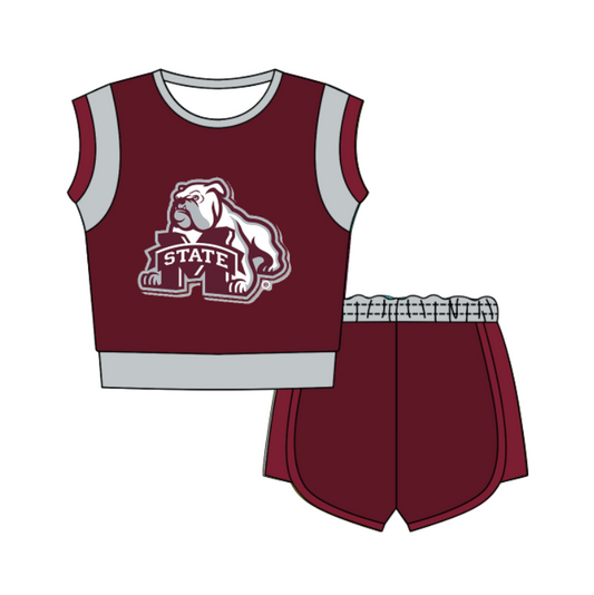 CUSTOM MOQ 5 Cute Comfortable Clothing For Kids Baby Kids Summer Red State Sleeveless Patchwork Top Shorts Clothes Sets