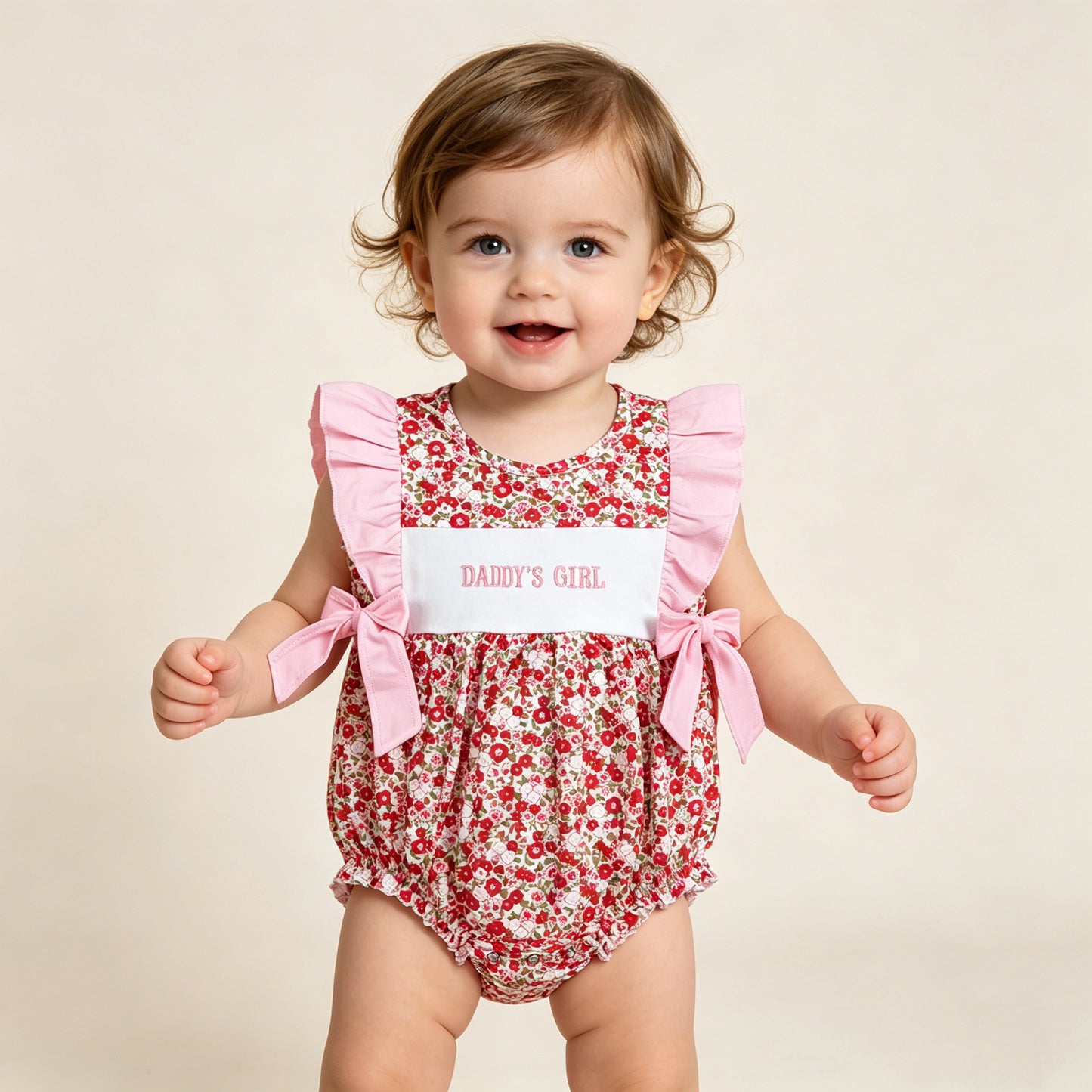 SR3940 RTS NO MOQ （In stock）Flutter sleeves daddy's girl embroidery floral baby girl romper