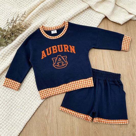 RTS NO MOQ Vinyl GLS0162 Baby Boys Long Sleeve Top Pockets Short Team Set