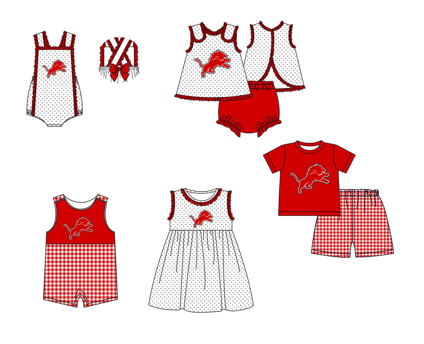 CUSTOM MOQ 5 Sibling Boys Baby Girls Red Top Shorts Clothes Set Knee Length Dress Rompers