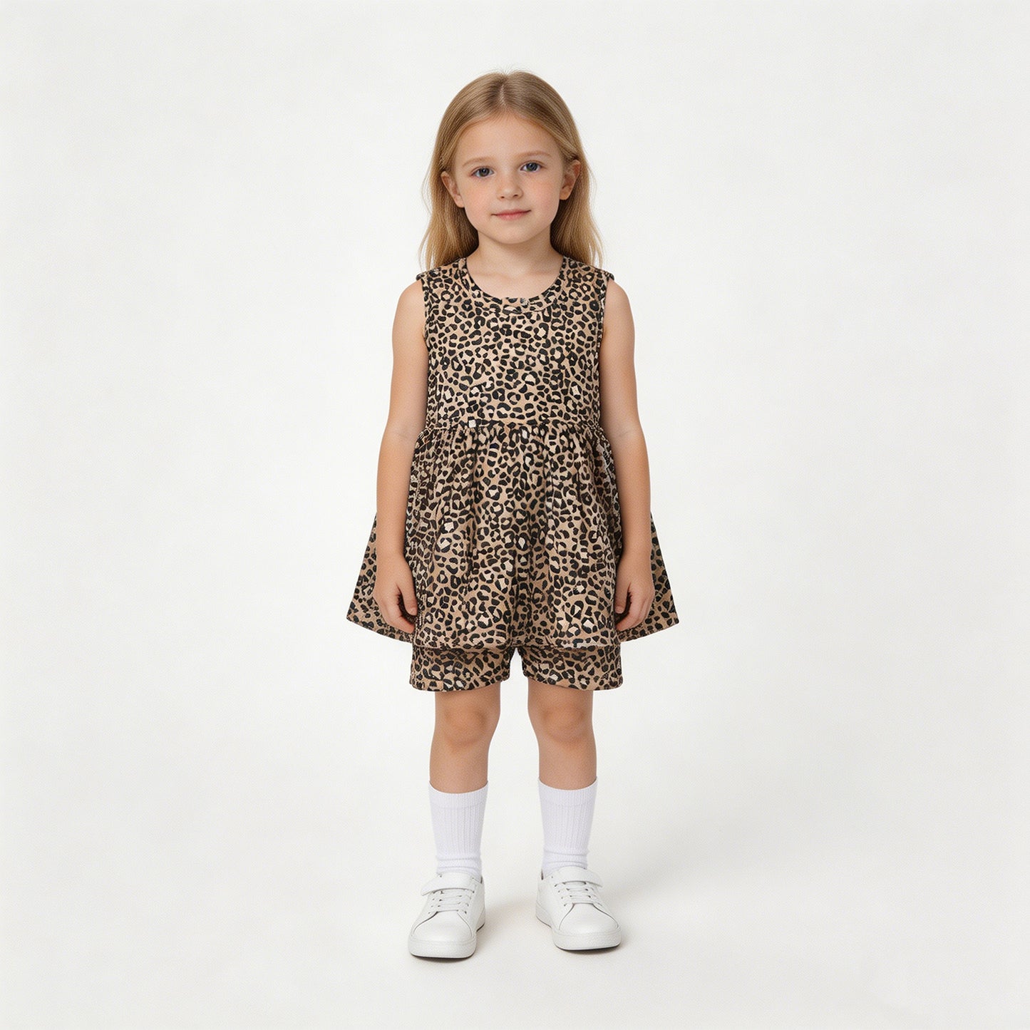 SR3070 RTS NO MOQ （In stock）Sleeveless leopard kids girls summer one piece jumpsuit