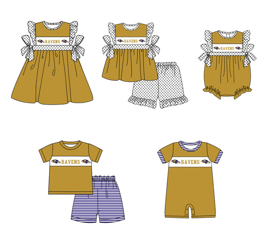 CUSTOM MOQ 5 Sibling Baby Kids Khaki Polka Dots Top Shorts Clothes Set Knee Length Dress Rompers