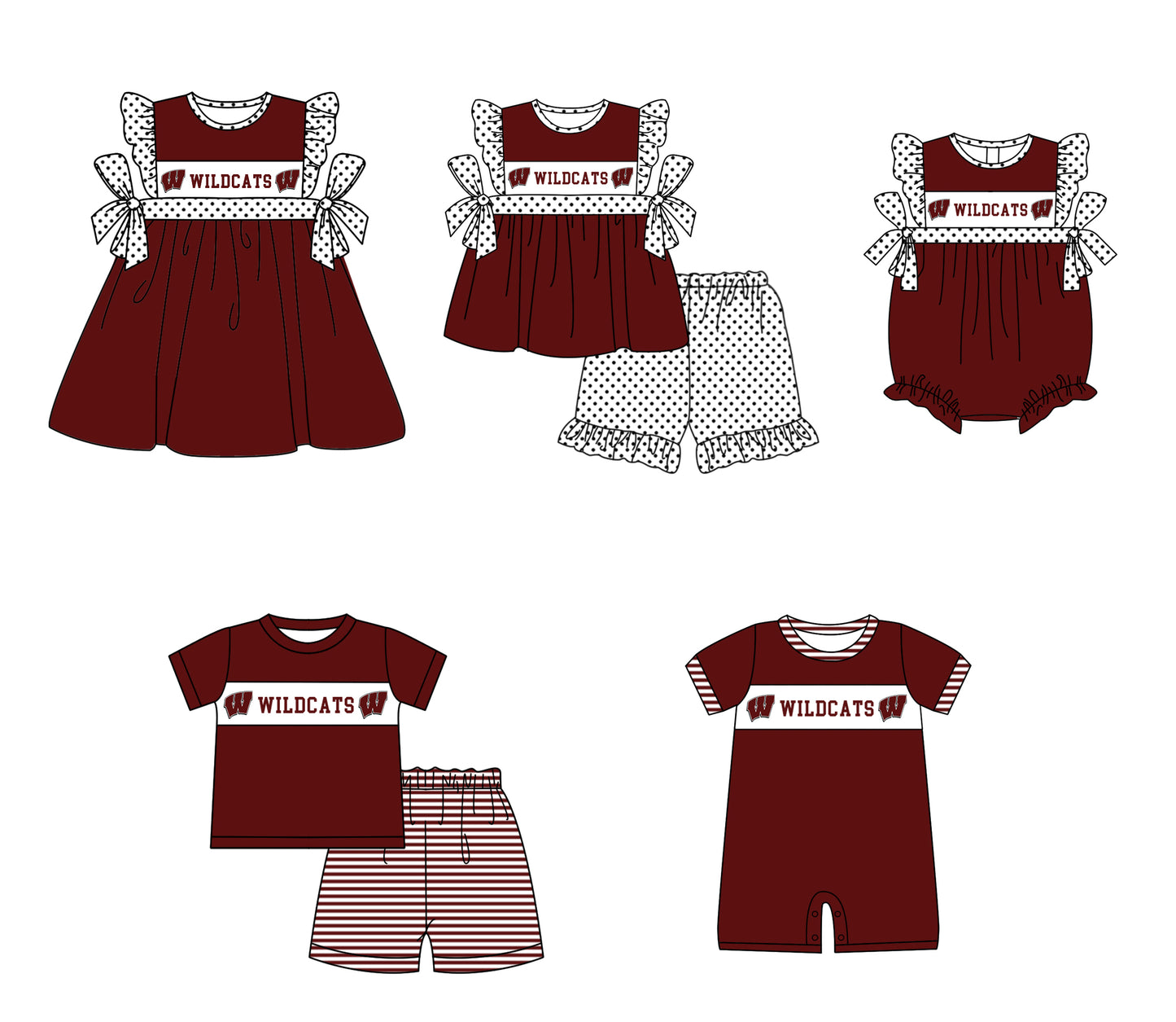 CUSTOM MOQ 5 Sibling Baby Kids Dark Red Top Shorts Clothes Set Knee Length Dress Rompers
