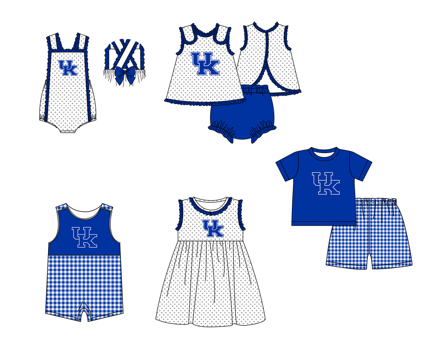 CUSTOM MOQ 5 Sibling Boys Baby Girls Blue UK Top Shorts Clothes Set Knee Length Dress Rompers