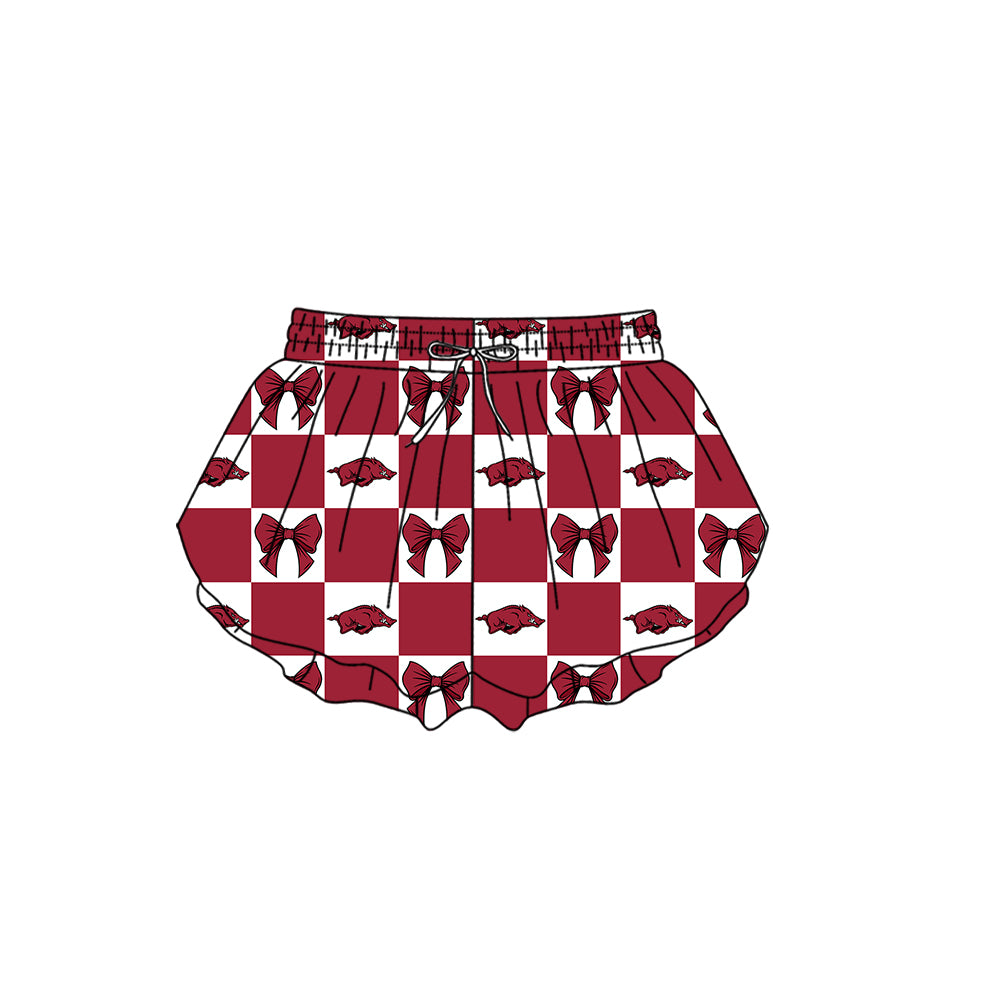 CUSTOM MOQ 5 Kids Clothing for Girls Baby Girls Red Plaid Bottom Team Shorts