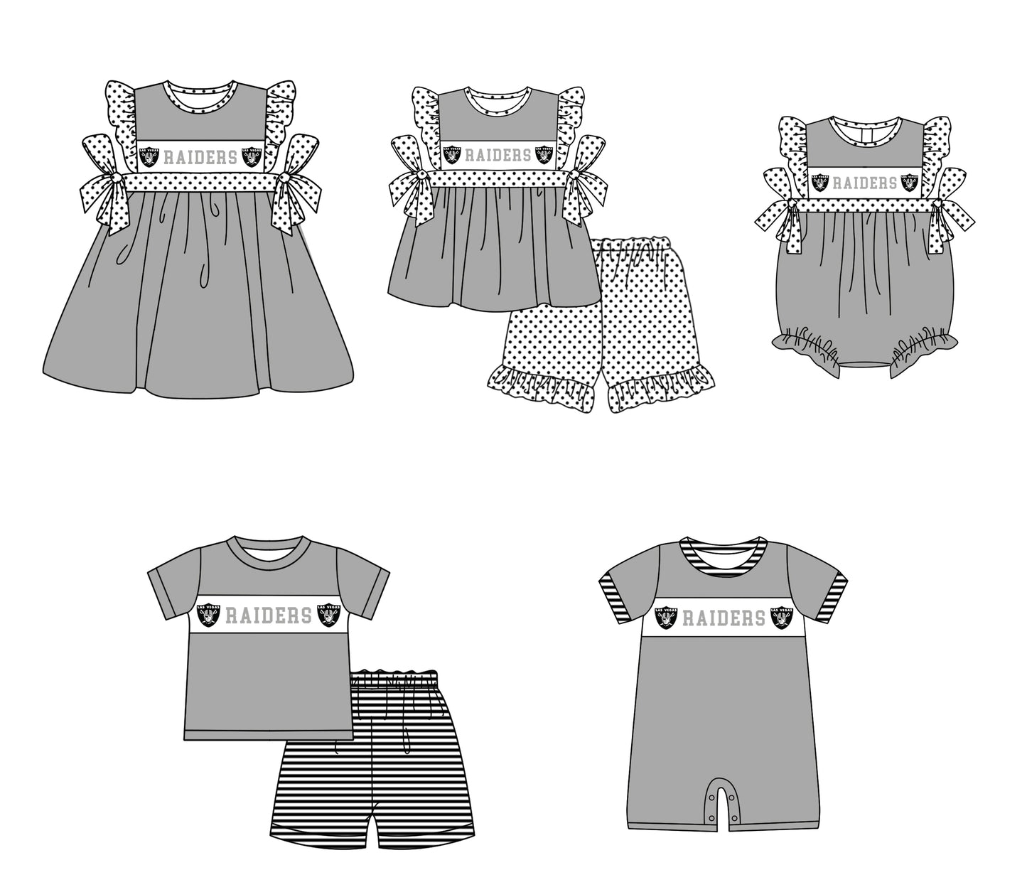 CUSTOM MOQ 5 Sibling Baby Kids Gray Top Shorts Clothes Set Knee Length Dress Rompers
