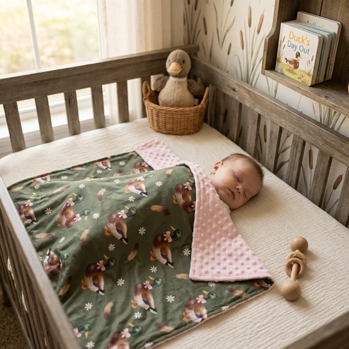 RTS NO MOQ （In stock）Blankets BL0283 Baby Girls Flowers Ducks Hunting Blankets