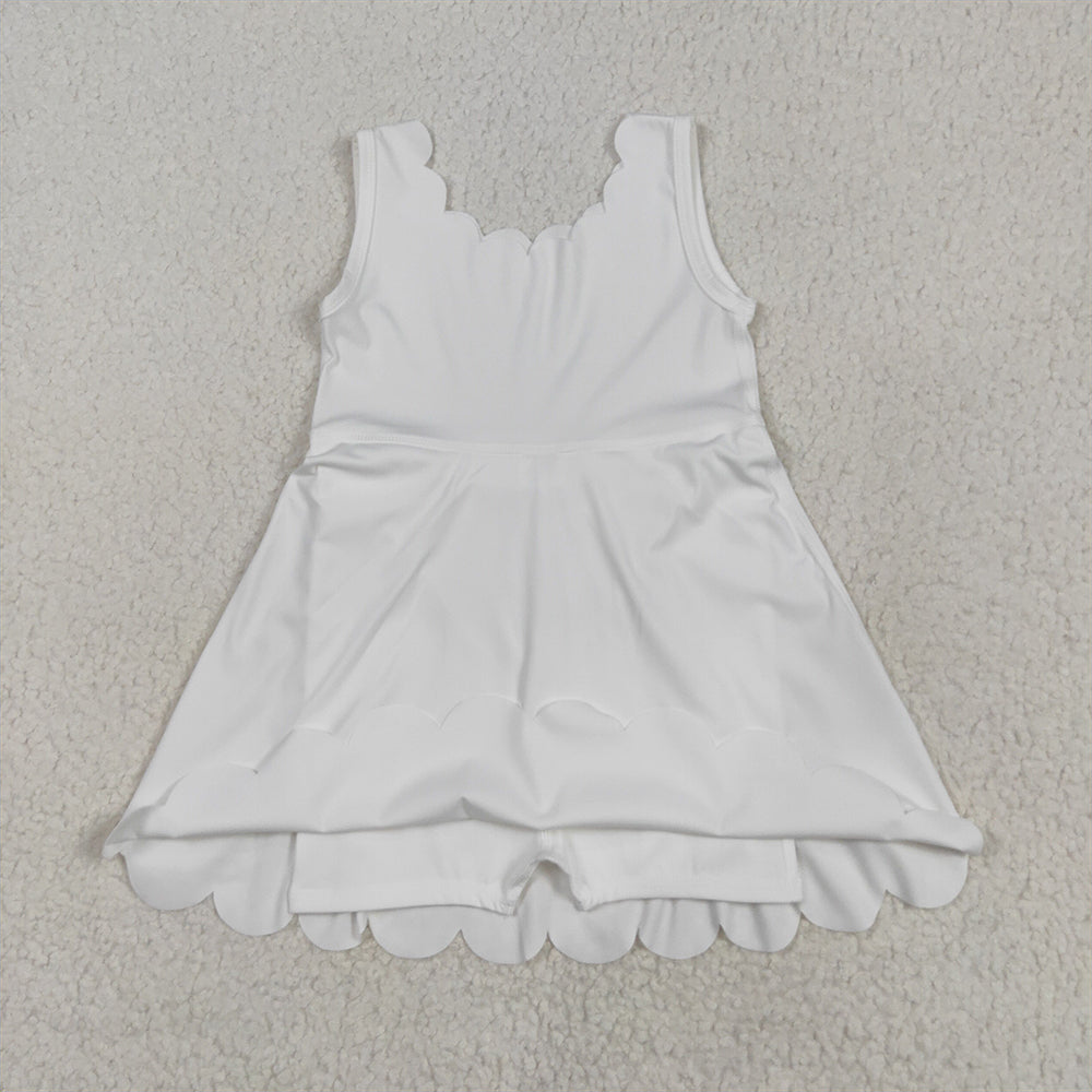 GSD2370 RTS NO MOQ Baby Girls Summer Yoga Dress Baby Girls White Sleeveless Yoga Knee Length Dresses