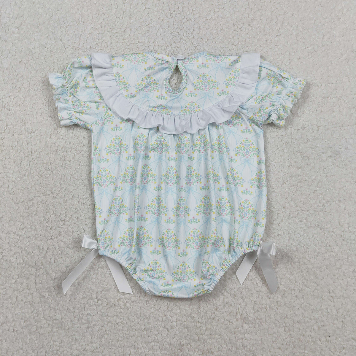 2.3 RTS NO MOQ （In stock）SR3487 Smocked Bows Baby Girls Flowers Checked Ruffle Rompers