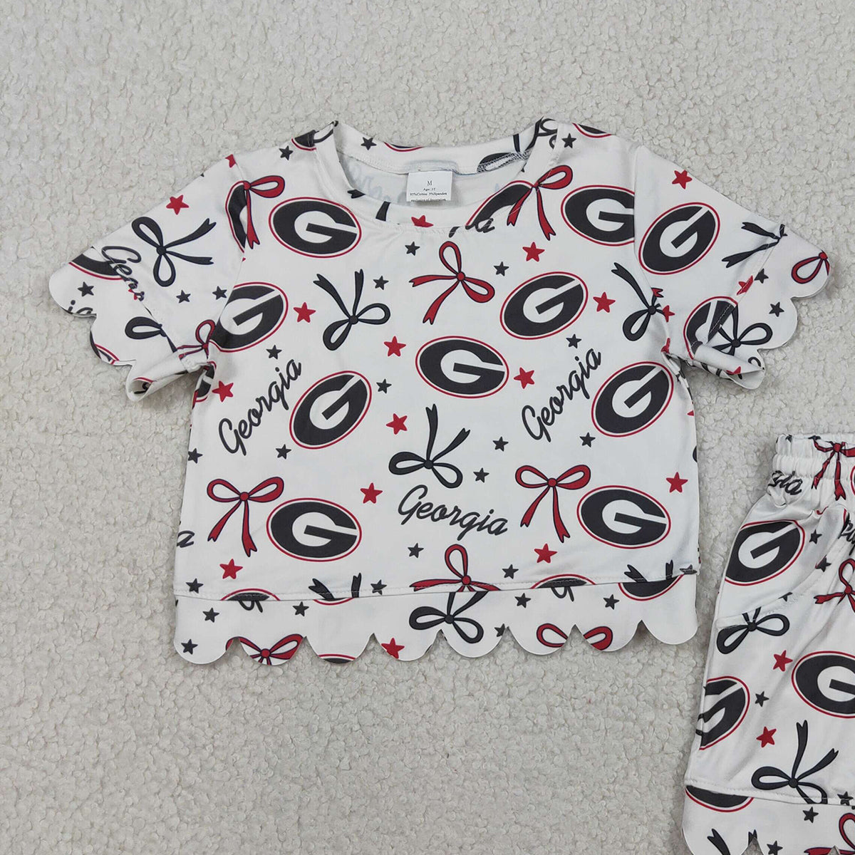 3.30 RTS NO MOQ （In stock）GSSO3250 Short sleeves G stars bow scallop girls team outfits