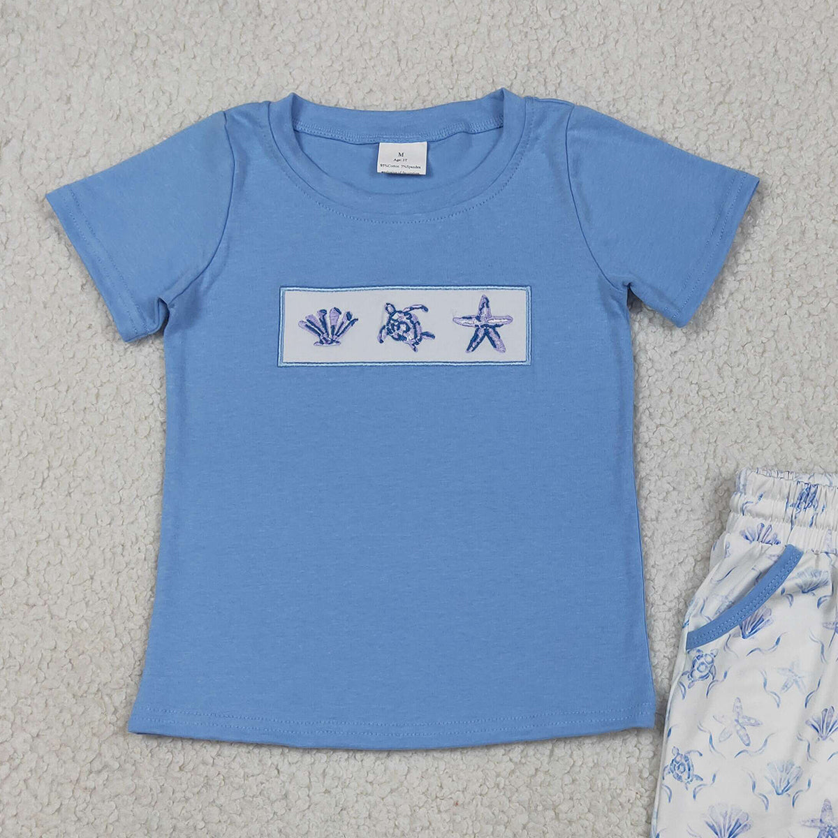 BSSO1979 RTS NO MOQ （In stock ）Turtle shell starfish embroidery top shorts kids boys outfits