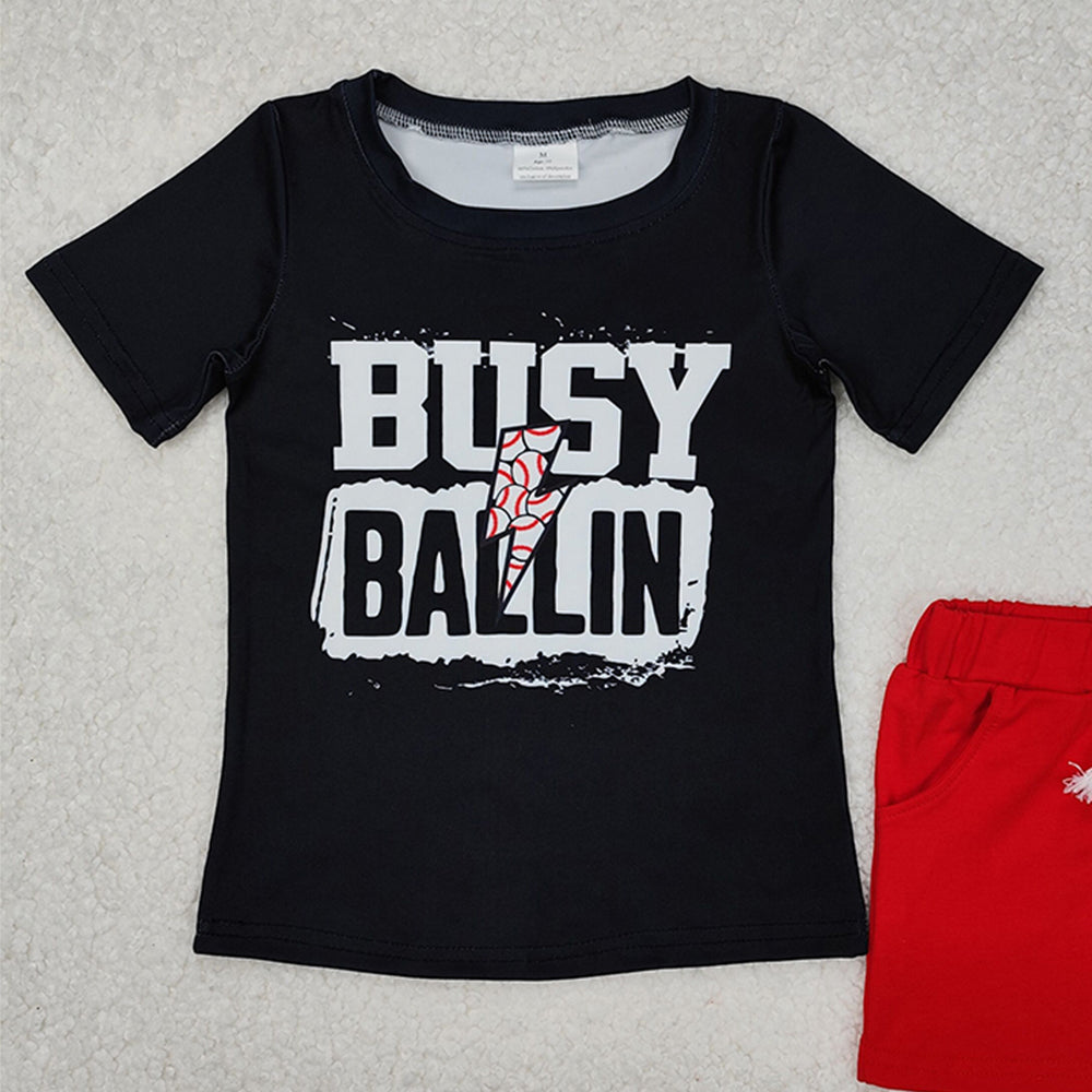 BSSO1318 New Rts No Moq 8-9 Days By Air Arrived it Black busy ballin baseball top red shorts boys clothes