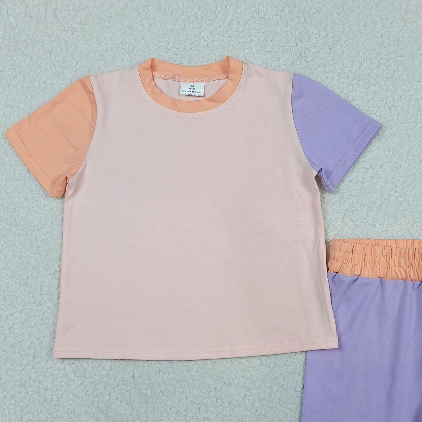 GSSO3504 RTS NO MOQ （In stock ）Solid short sleeves cotton kids girls summer outfits