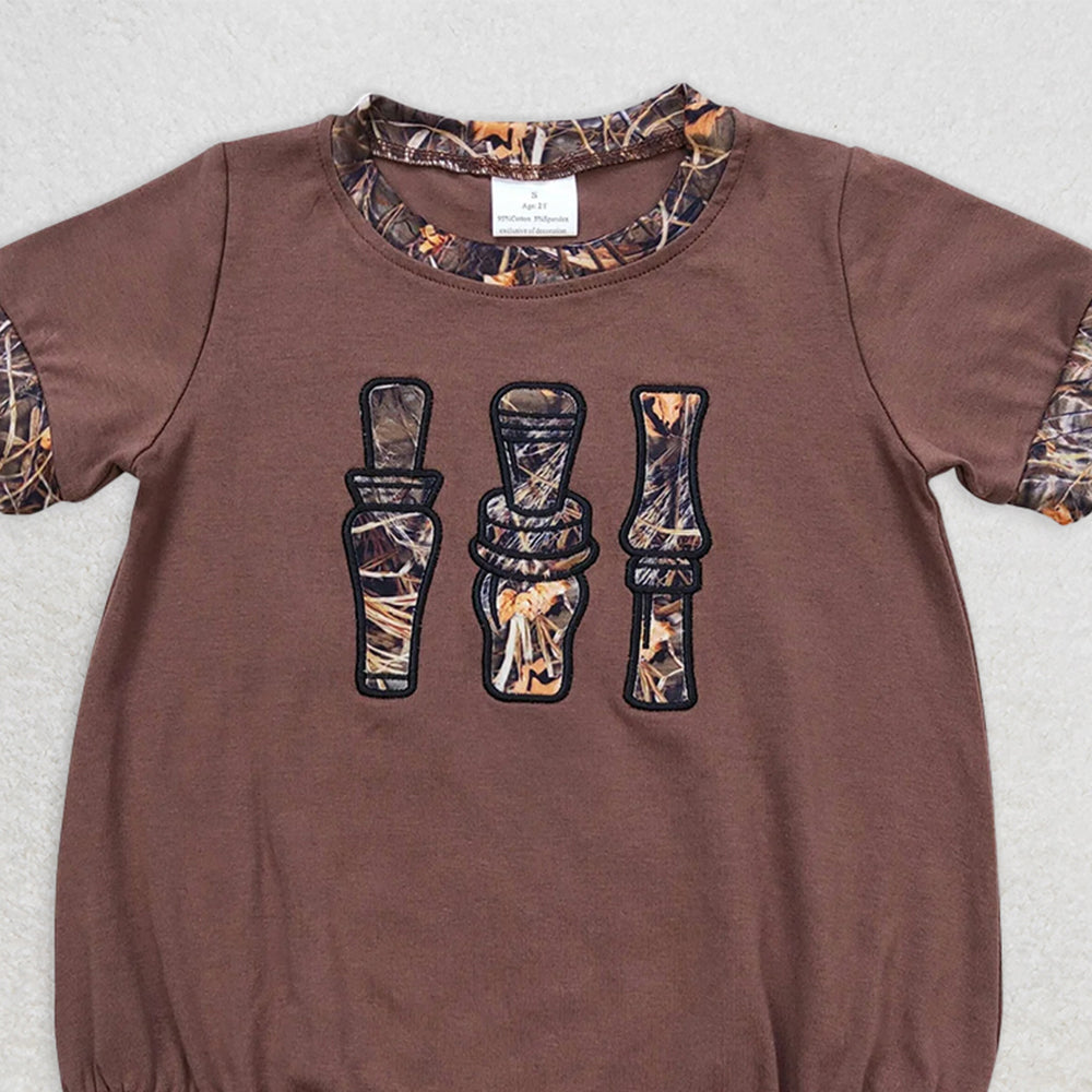 SR1402RTS NO MOQ Baby Boys Summer Rompers  Baby Boys Brown Camo Duck Call Rompers Sibling Brother Clothes Sets