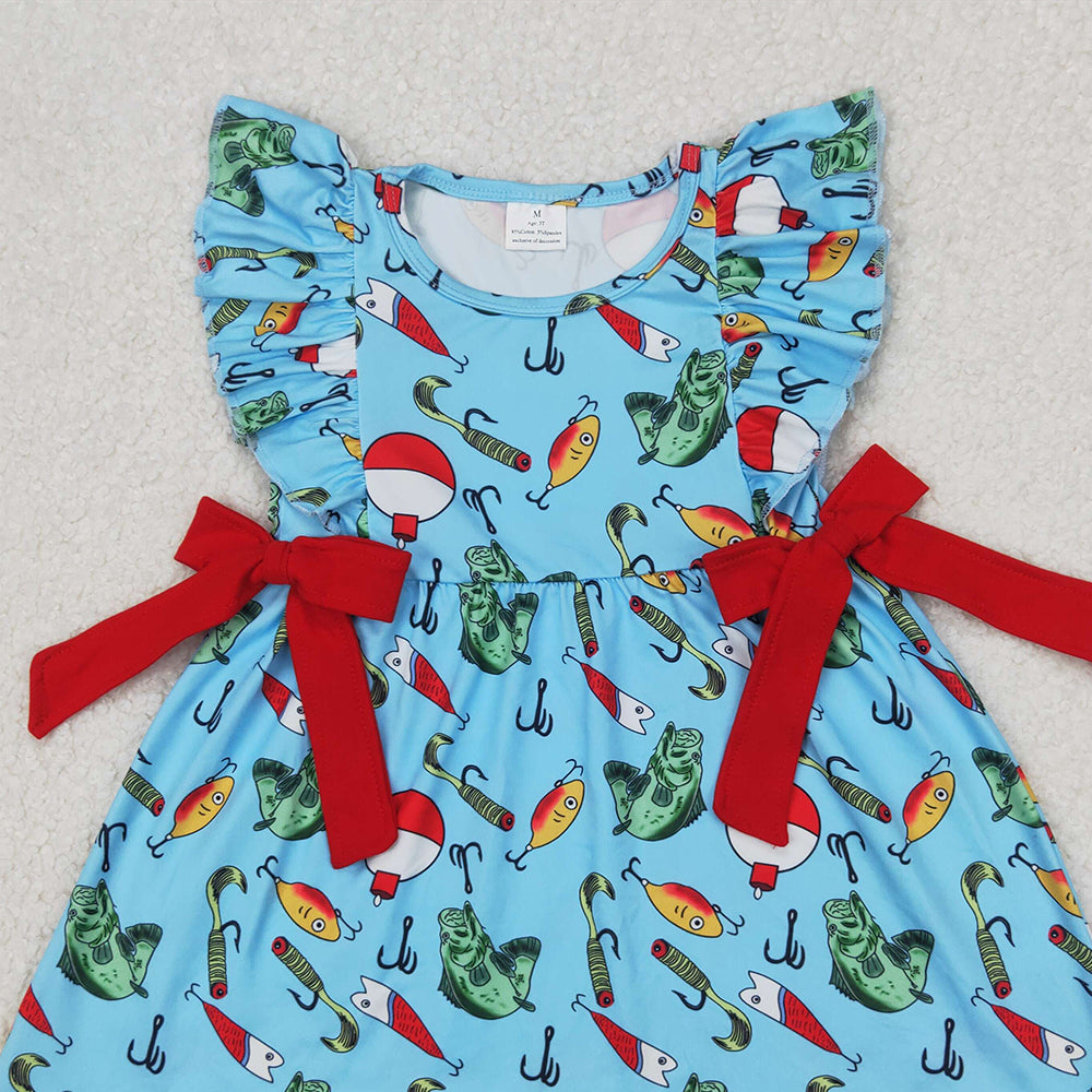 5.10 GSD1953 RTS NO MOQ Baby Girls Summer Dress Red bow ruffle fishing baby girls summer dresses