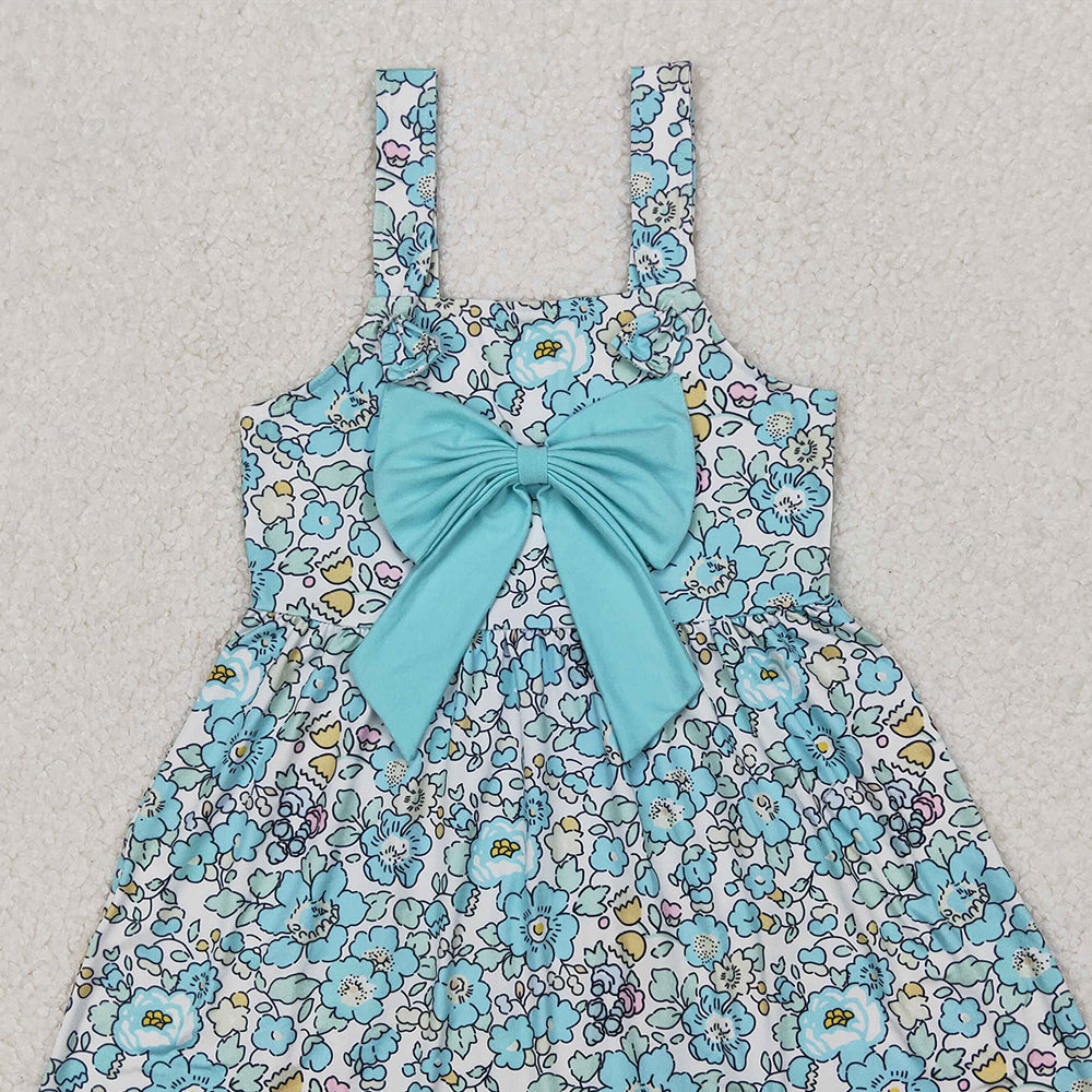 4.07 GSD2106 RTS NO MOQ Baby Girls Summer Dress Floral straps bow kids girls spring summer dresses