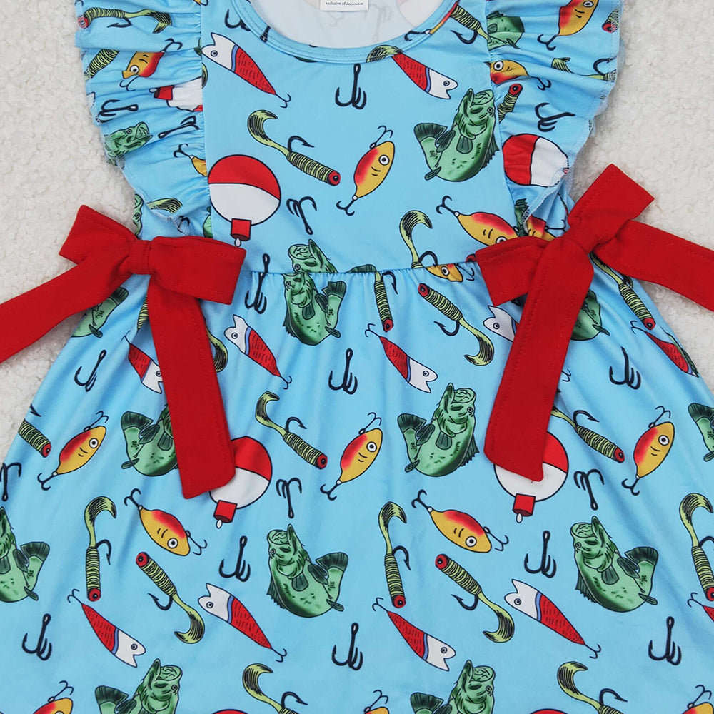 5.10 GSD1953 RTS NO MOQ Baby Girls Summer Dress Red bow ruffle fishing baby girls summer dresses