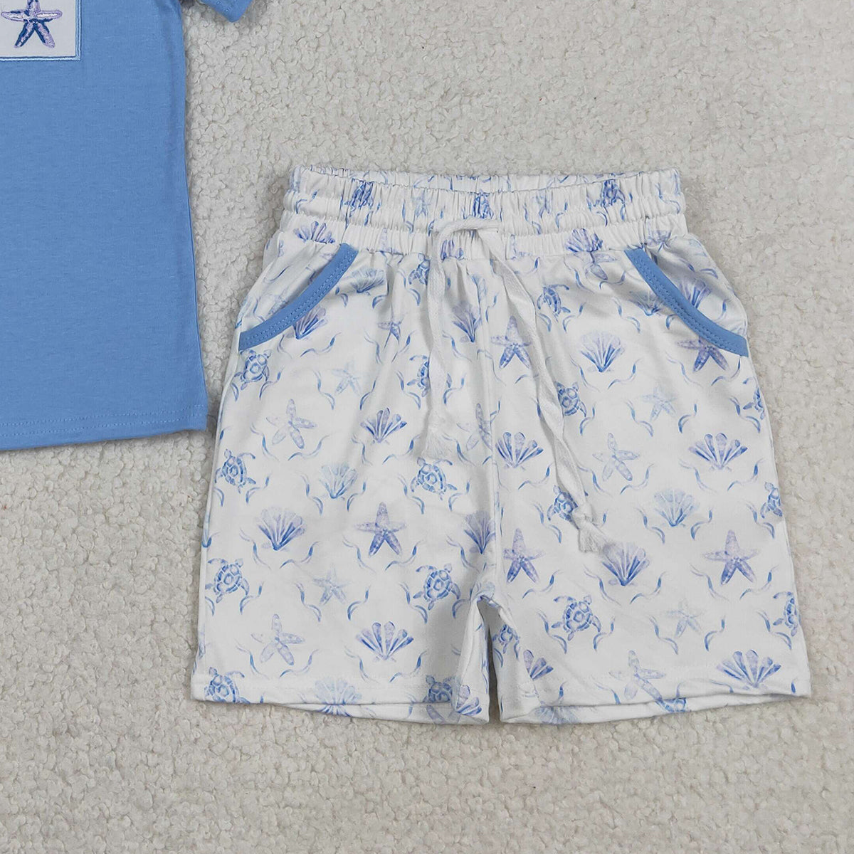 BSSO1979 RTS NO MOQ （In stock ）Turtle shell starfish embroidery top shorts kids boys outfits