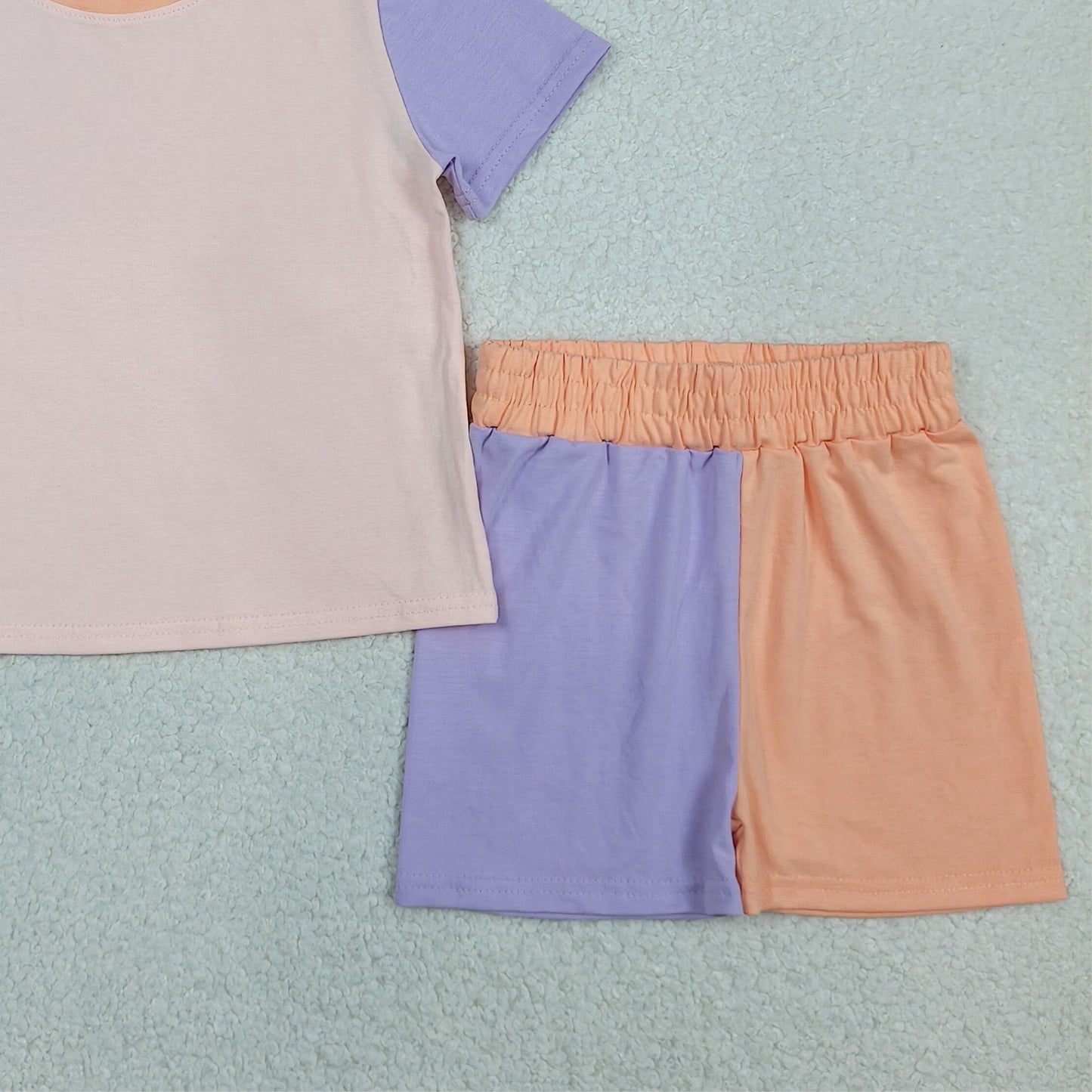 GSSO3504 RTS NO MOQ （In stock ）Solid short sleeves cotton kids girls summer outfits