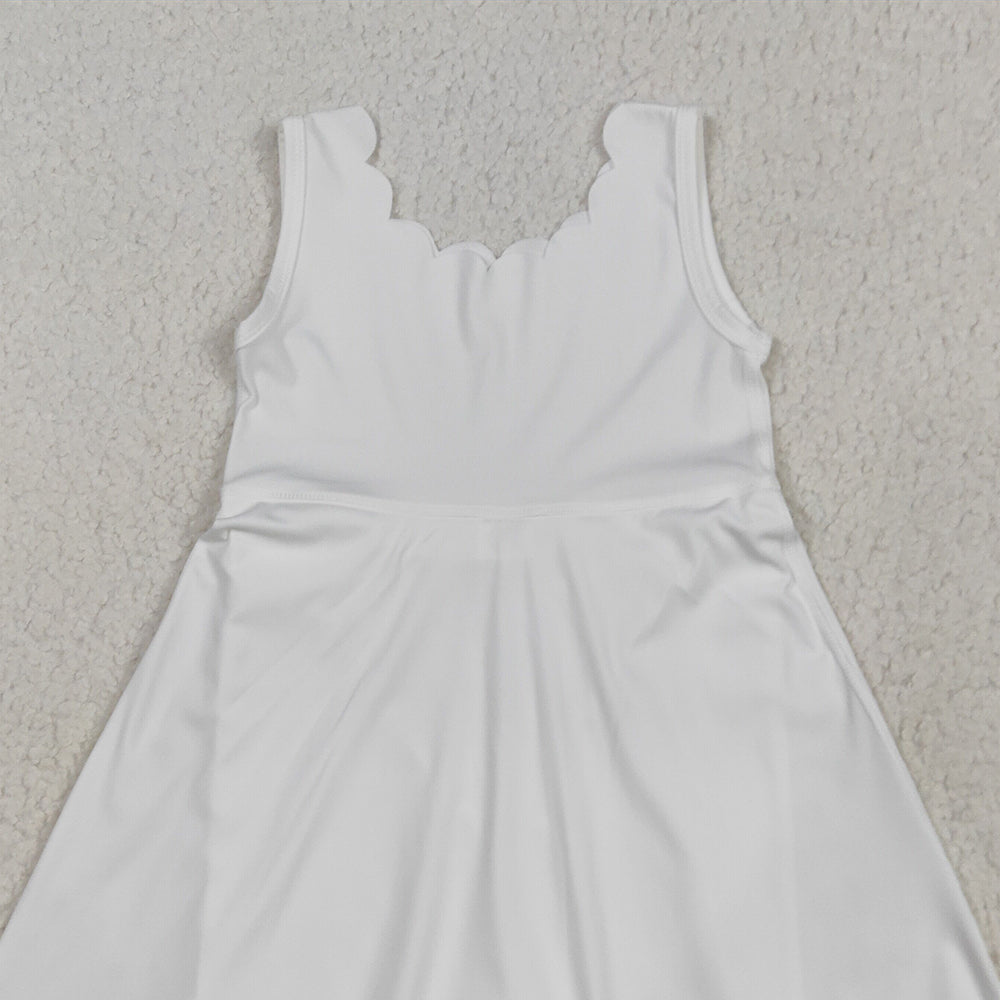 GSD2370 RTS NO MOQ Baby Girls Summer Yoga Dress Baby Girls White Sleeveless Yoga Knee Length Dresses