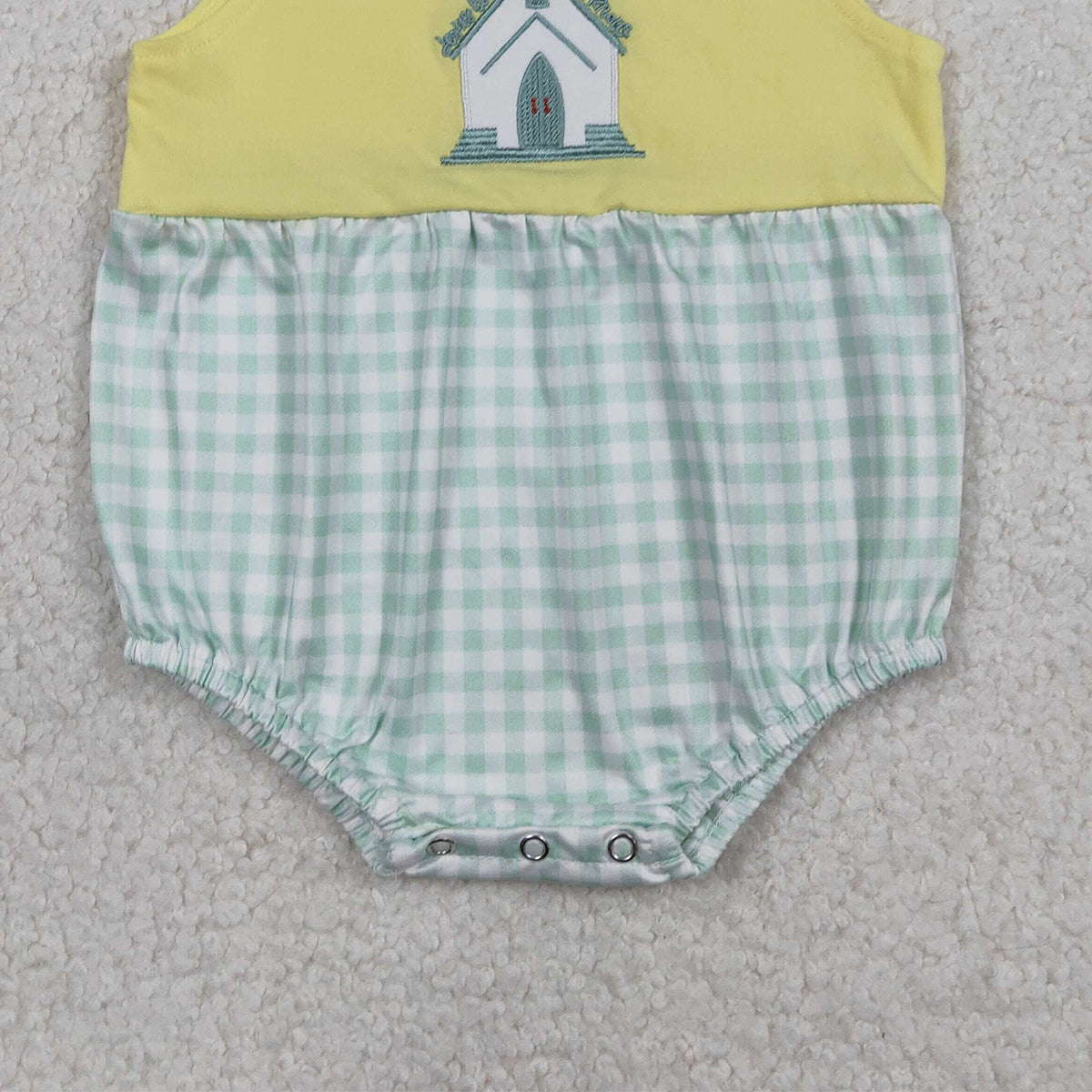 1.14 RTS NO MOQ （In stock）SR3703 Embroidery Church Cross Baby Boys Sleeveless Checked Rompers