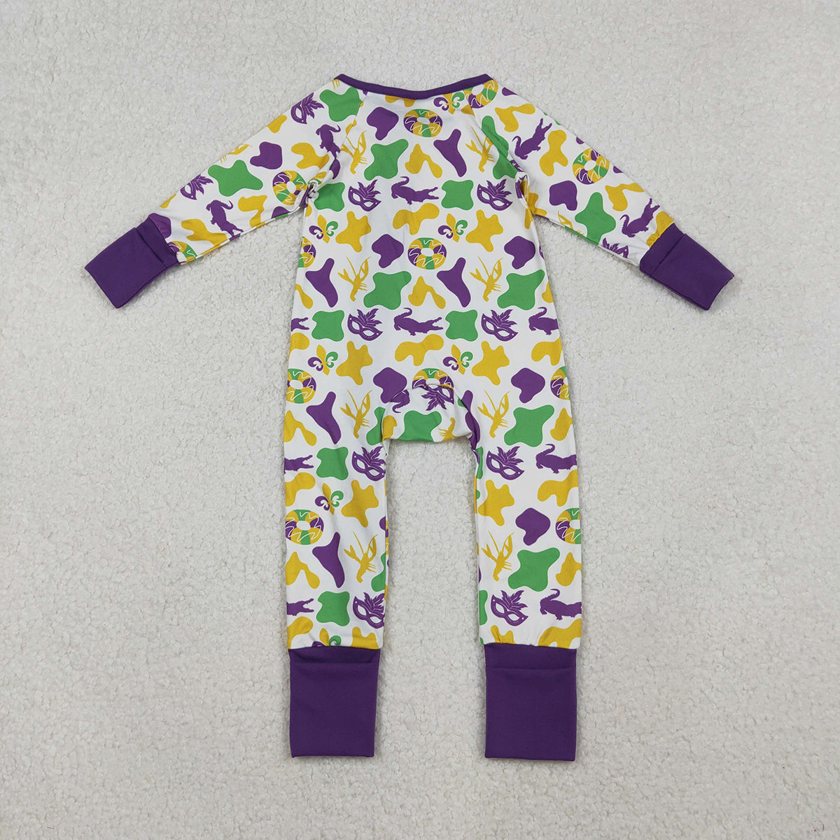 10.15 RTS NO MOQ （In stock）LR2637 Baby Boys Winter Rompers Baby Boys Camo Crayfishes Mardigras Zipper Footie Rompers