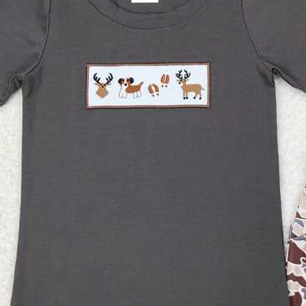 5.19  BSSO0969  RTS NO MOQ Deer dog top camo shorts kids boys clothing