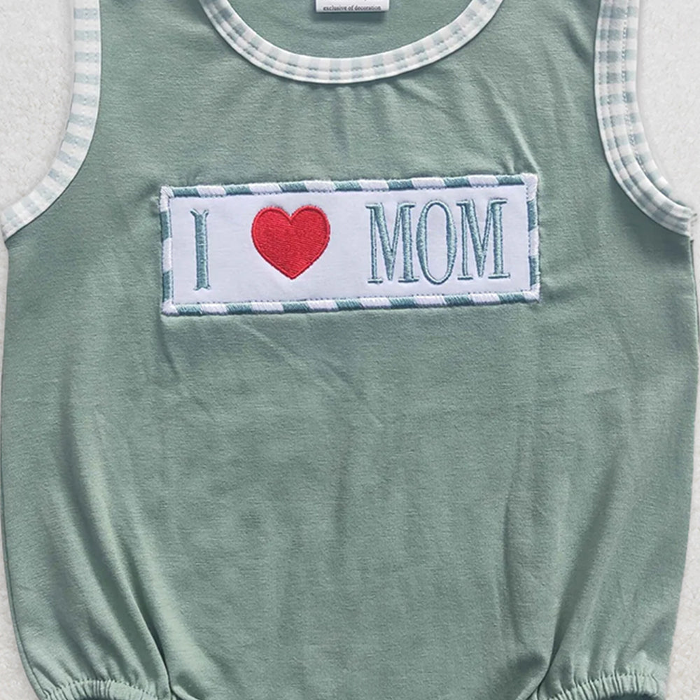 SR0238 RTS NO MOQ Baby Boys Summer Rompers Mother's Day Girls Boys Green Sibling Rompers Clothes Sets