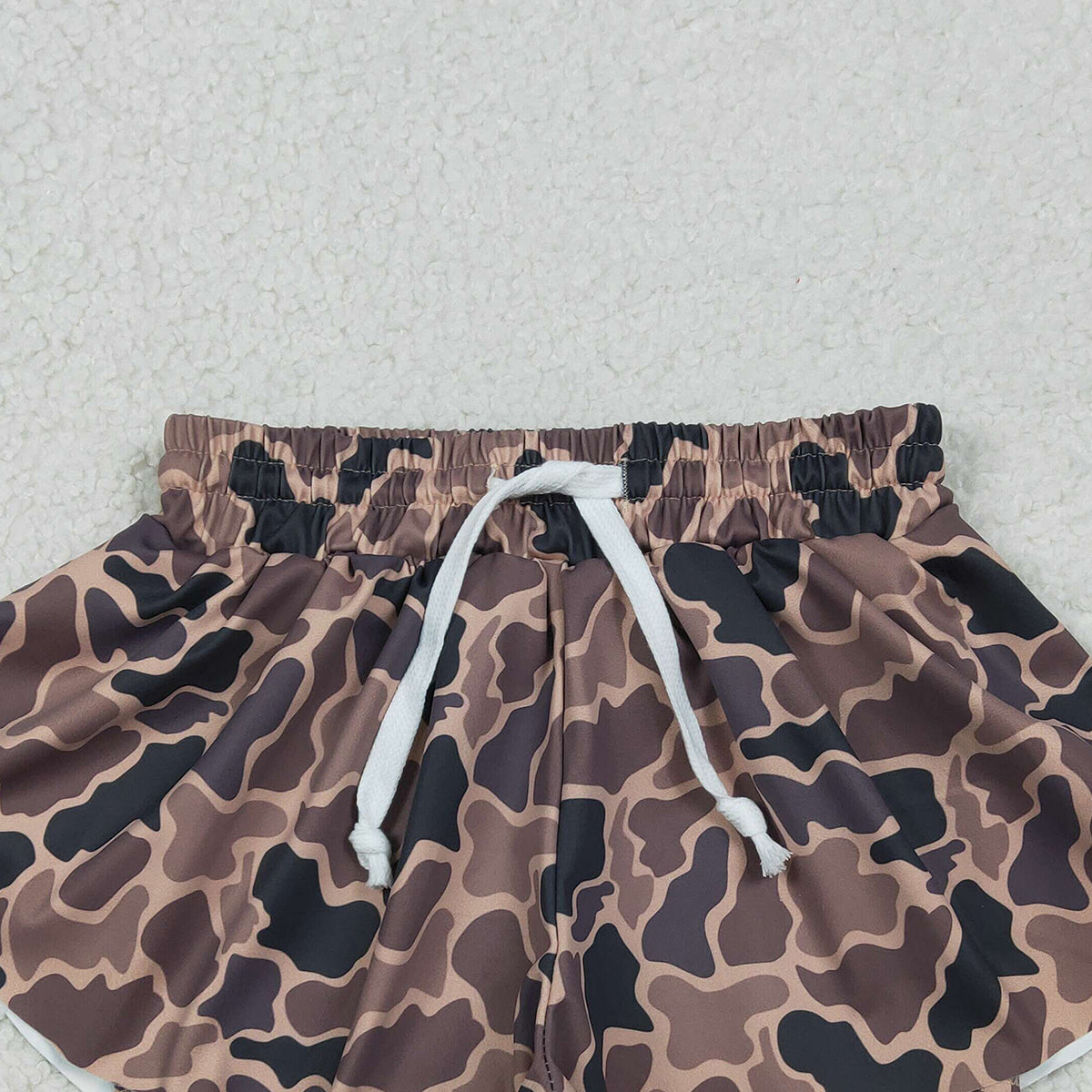 1.6 RTS NO MOQ （In stock）SS0767 Adult Women Southern Brown Camo Yoga Active Ruffle Shorts Bottom