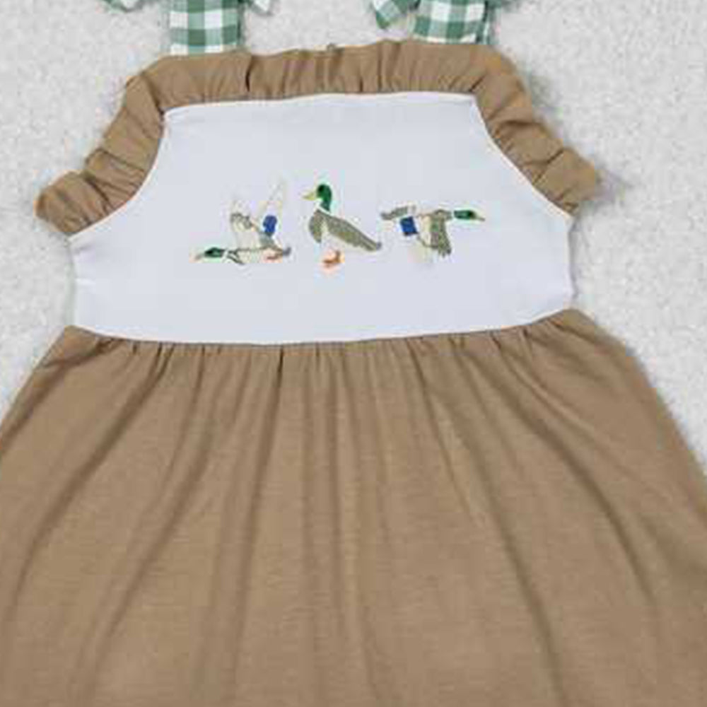 4.12 GSSO0653 RTS NO MOQ Plaid straps duck tunic ruffle shorts girls outfits