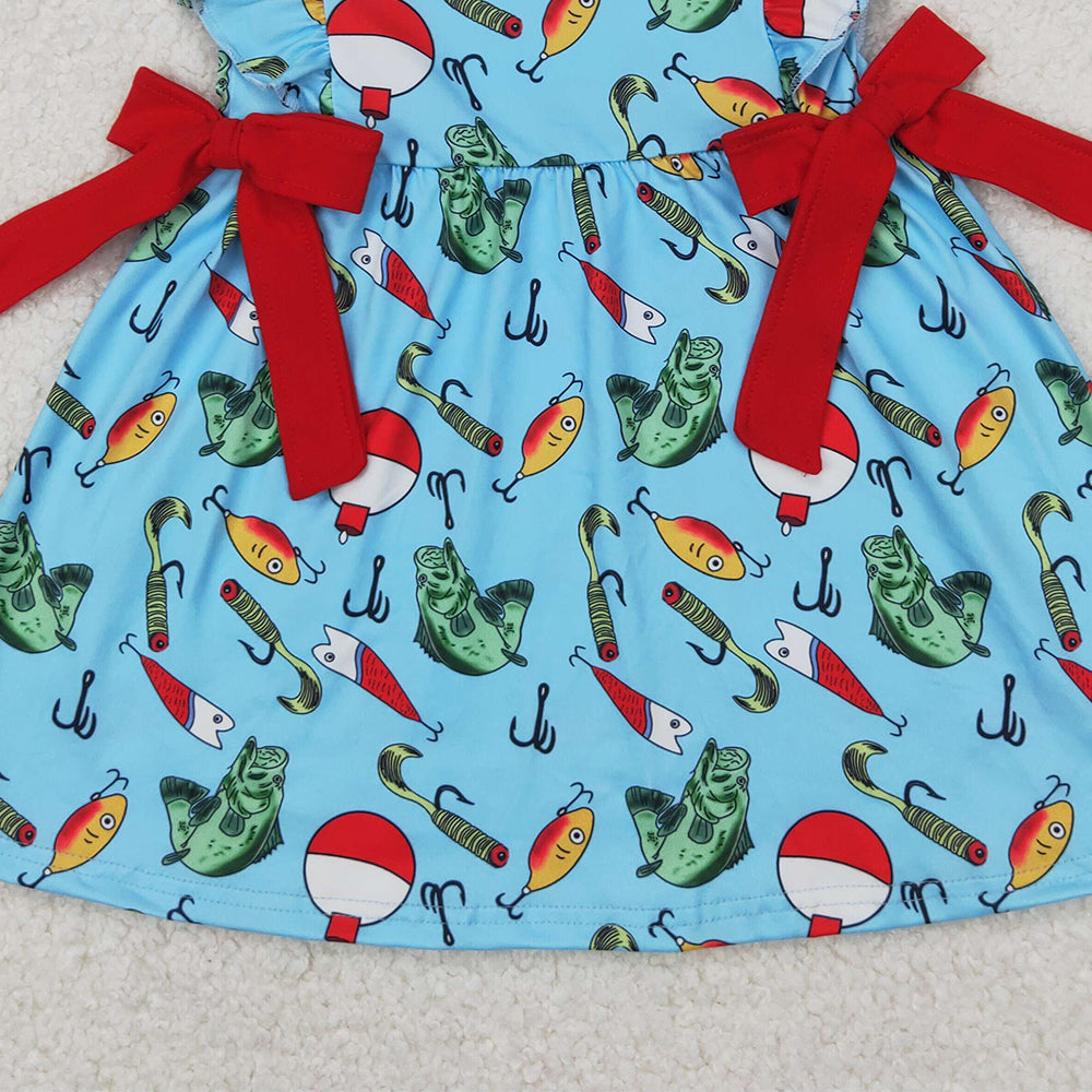 5.10 GSD1953 RTS NO MOQ Baby Girls Summer Dress Red bow ruffle fishing baby girls summer dresses
