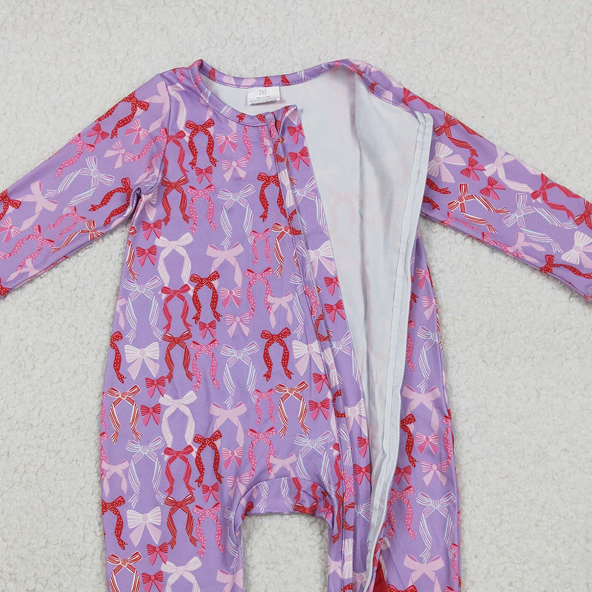 11.11 RTS NO MOQ （In stock）LR2610 Baby Girls Winter Rompers Baby Girls Hot Pink Bows Plaid Ruffle Zipper Footed Rompers