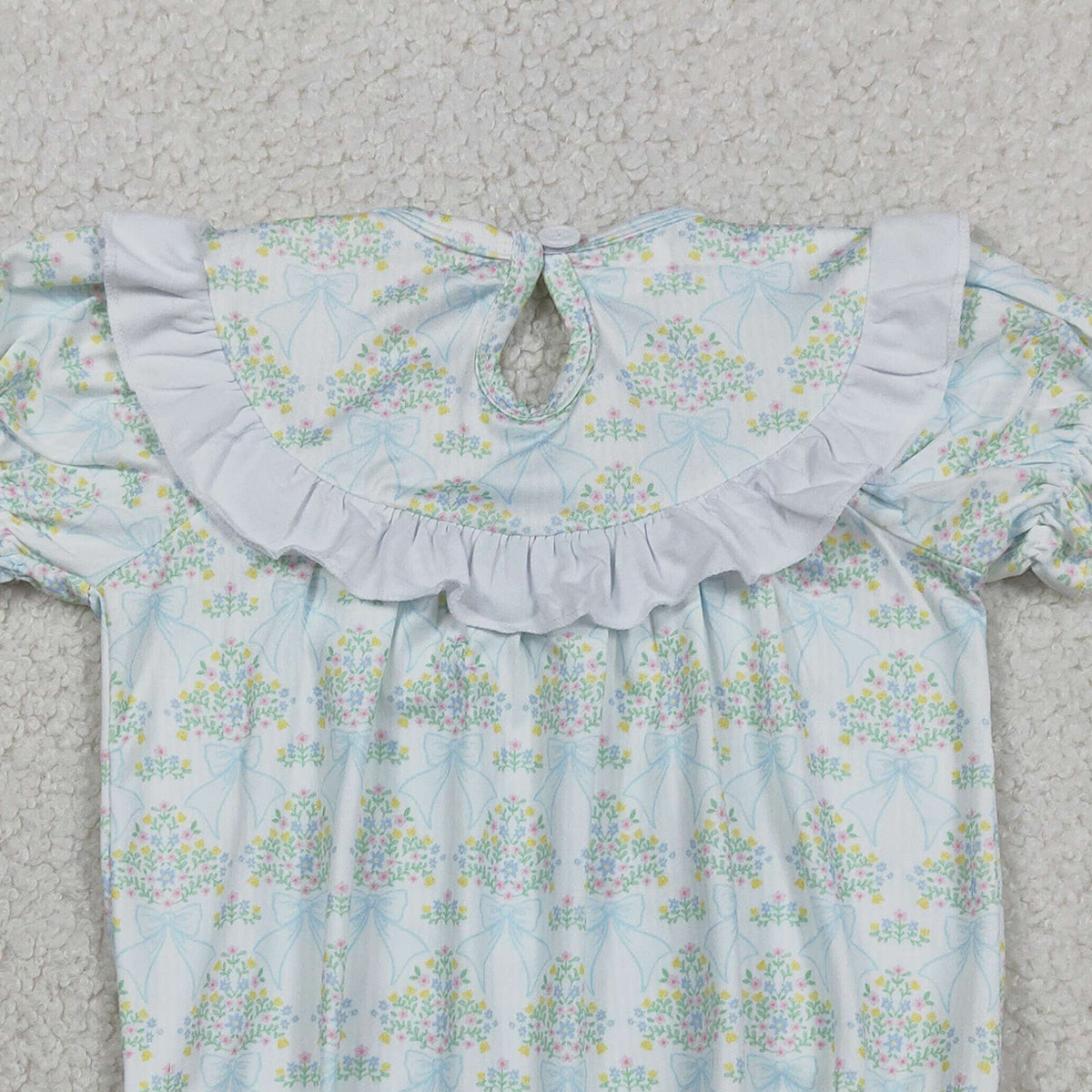 2.3 RTS NO MOQ （In stock）SR3487 Smocked Bows Baby Girls Flowers Checked Ruffle Rompers