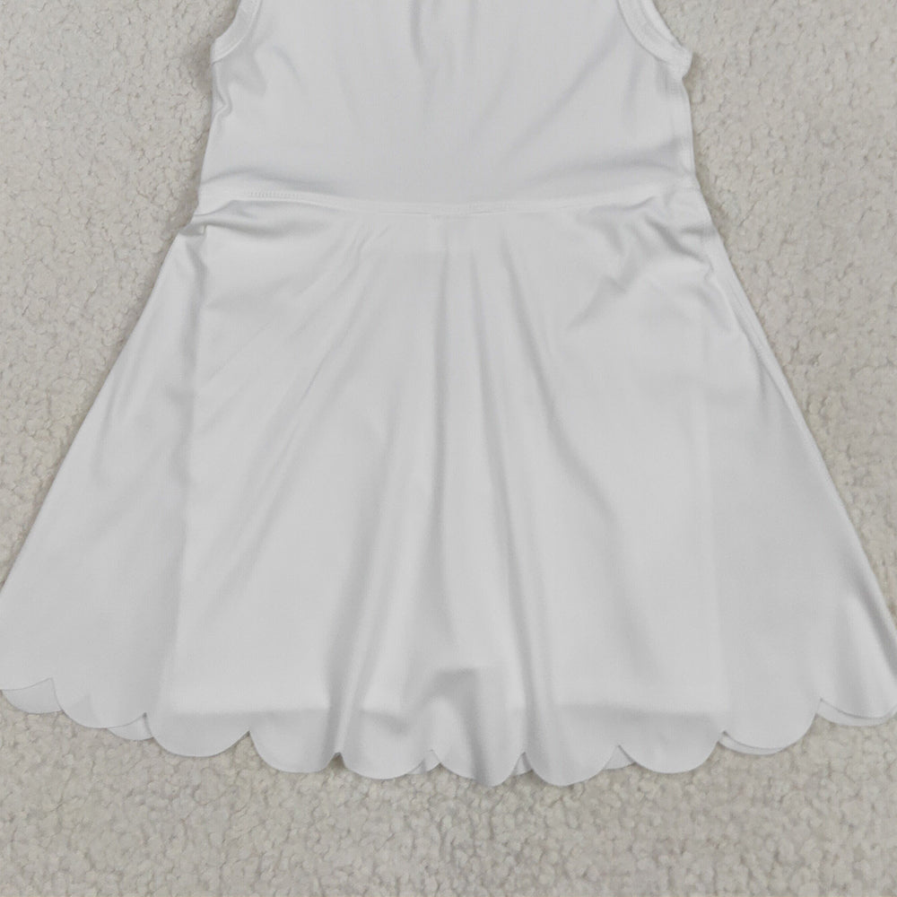 GSD2370 RTS NO MOQ Baby Girls Summer Yoga Dress Baby Girls White Sleeveless Yoga Knee Length Dresses