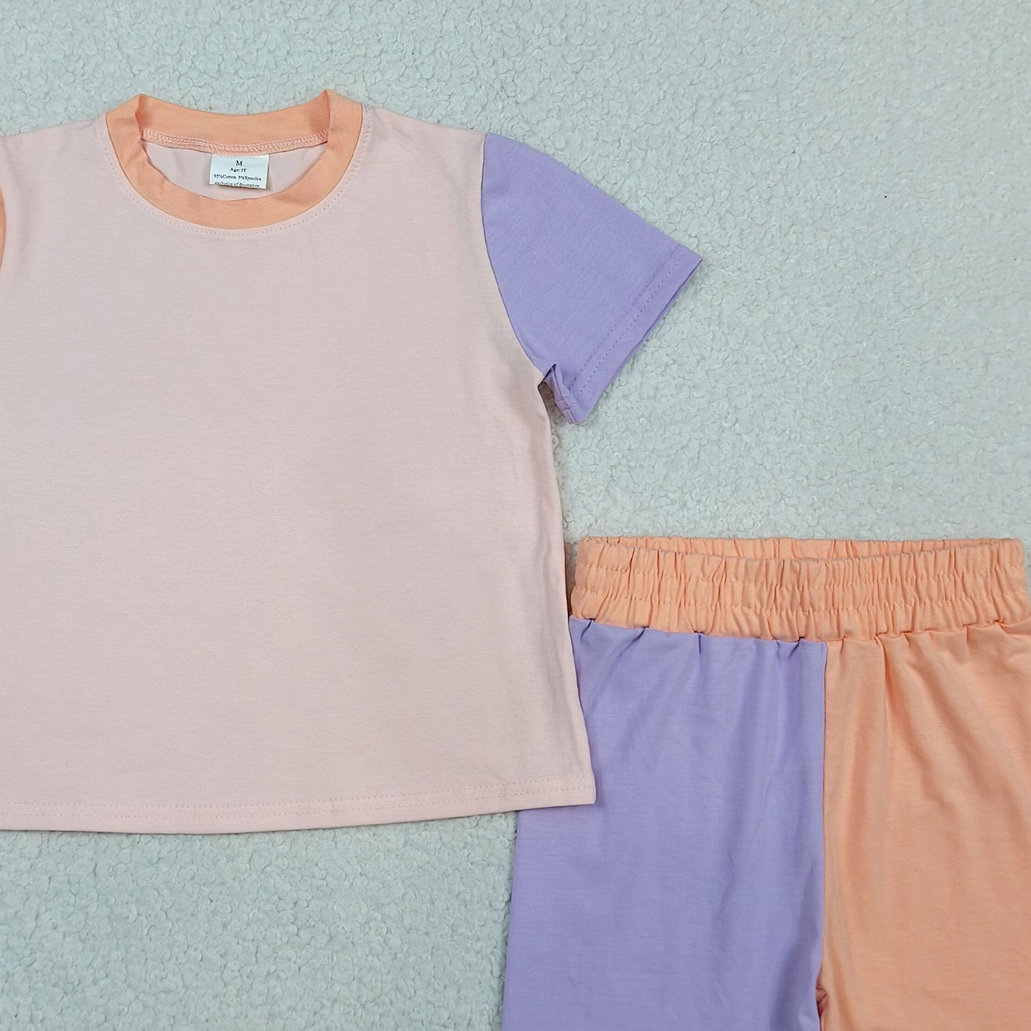 GSSO3504 RTS NO MOQ （In stock ）Solid short sleeves cotton kids girls summer outfits
