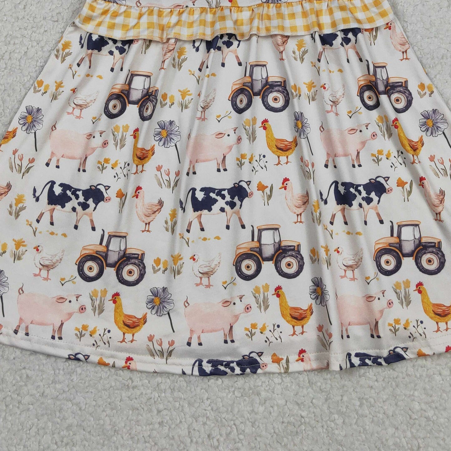 GSD3476 RTS NO MOQ （In stock ）Yellow plaid ruffle farm kids girls summer dresses