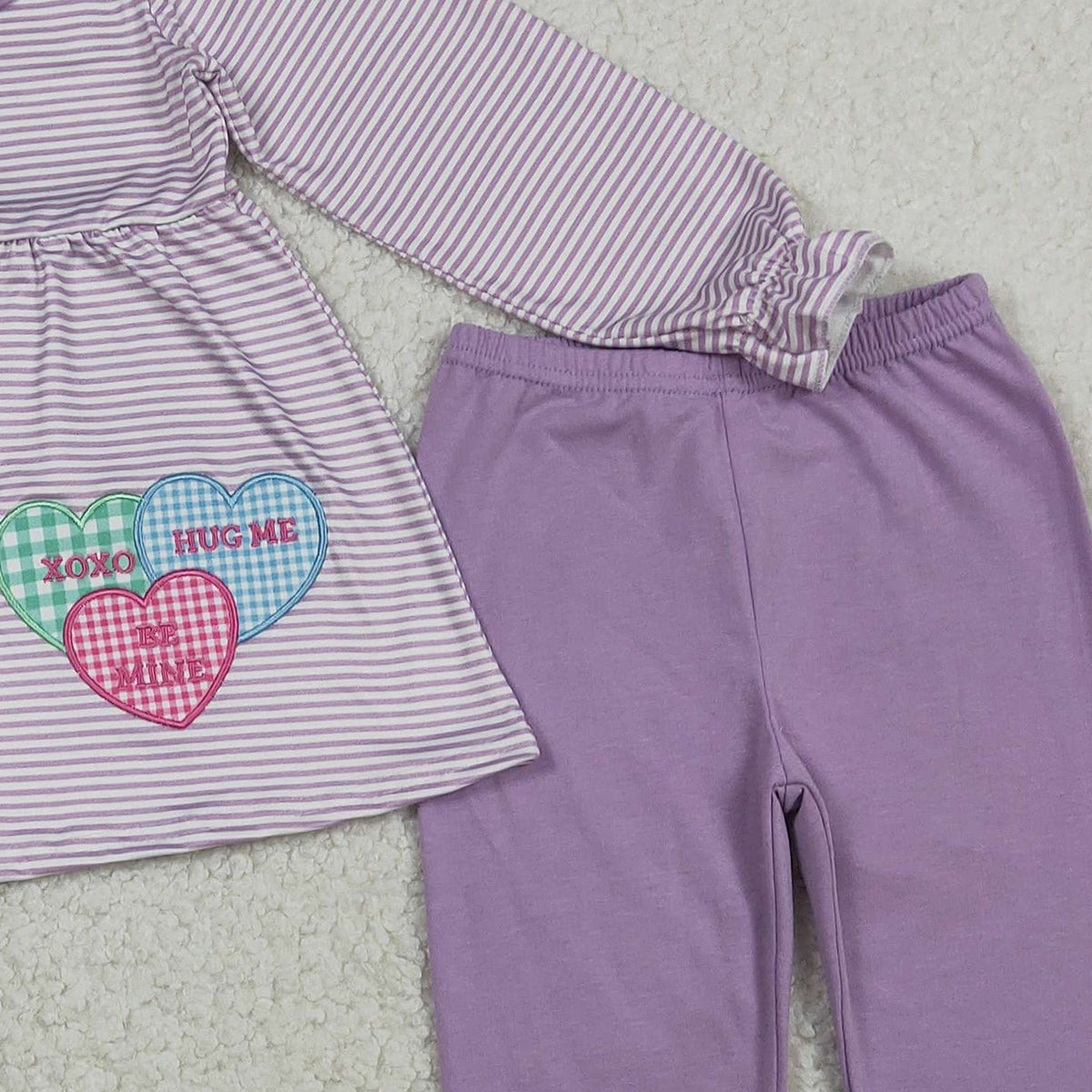 1.23 RTS NO MOQ （In stock）GLP3262 Embroidery XOXO Hearts Baby Girls Stripe Collar Tunic Leggings Valentines Clothes Set