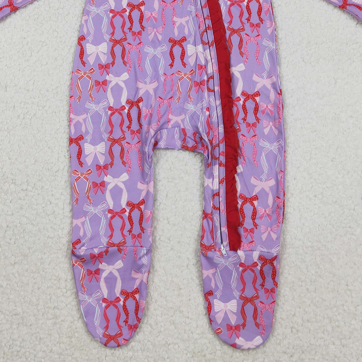 11.11 RTS NO MOQ （In stock）LR2610 Baby Girls Winter Rompers Baby Girls Hot Pink Bows Plaid Ruffle Zipper Footed Rompers