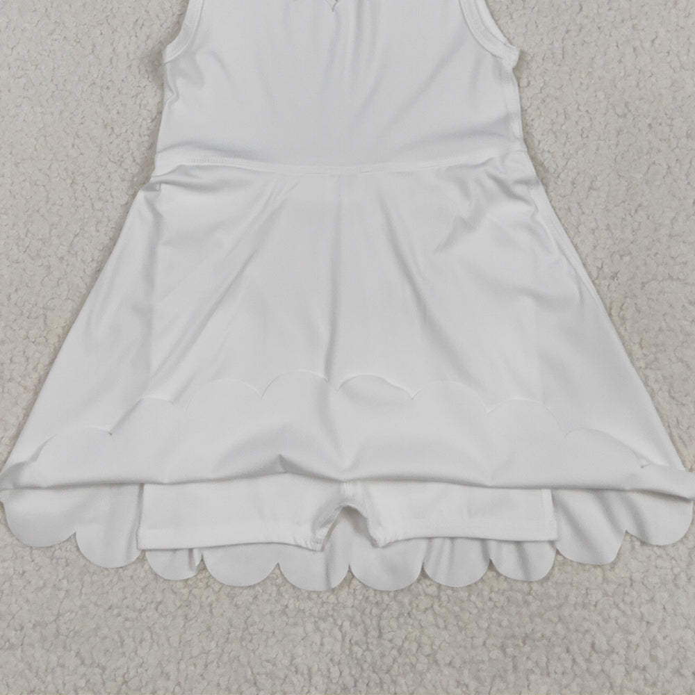 GSD2370 RTS NO MOQ Baby Girls Summer Yoga Dress Baby Girls White Sleeveless Yoga Knee Length Dresses