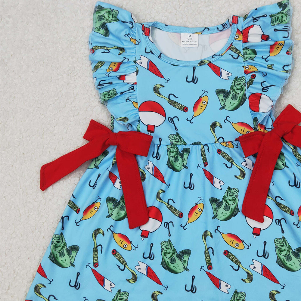 5.10 GSD1953 RTS NO MOQ Baby Girls Summer Dress Red bow ruffle fishing baby girls summer dresses